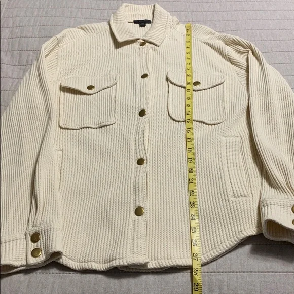 J. Crew Women Waffle-Knit Button-Up Large Cream Gold-Button Shirt-Jacket Quiet - Picture 14 of 14